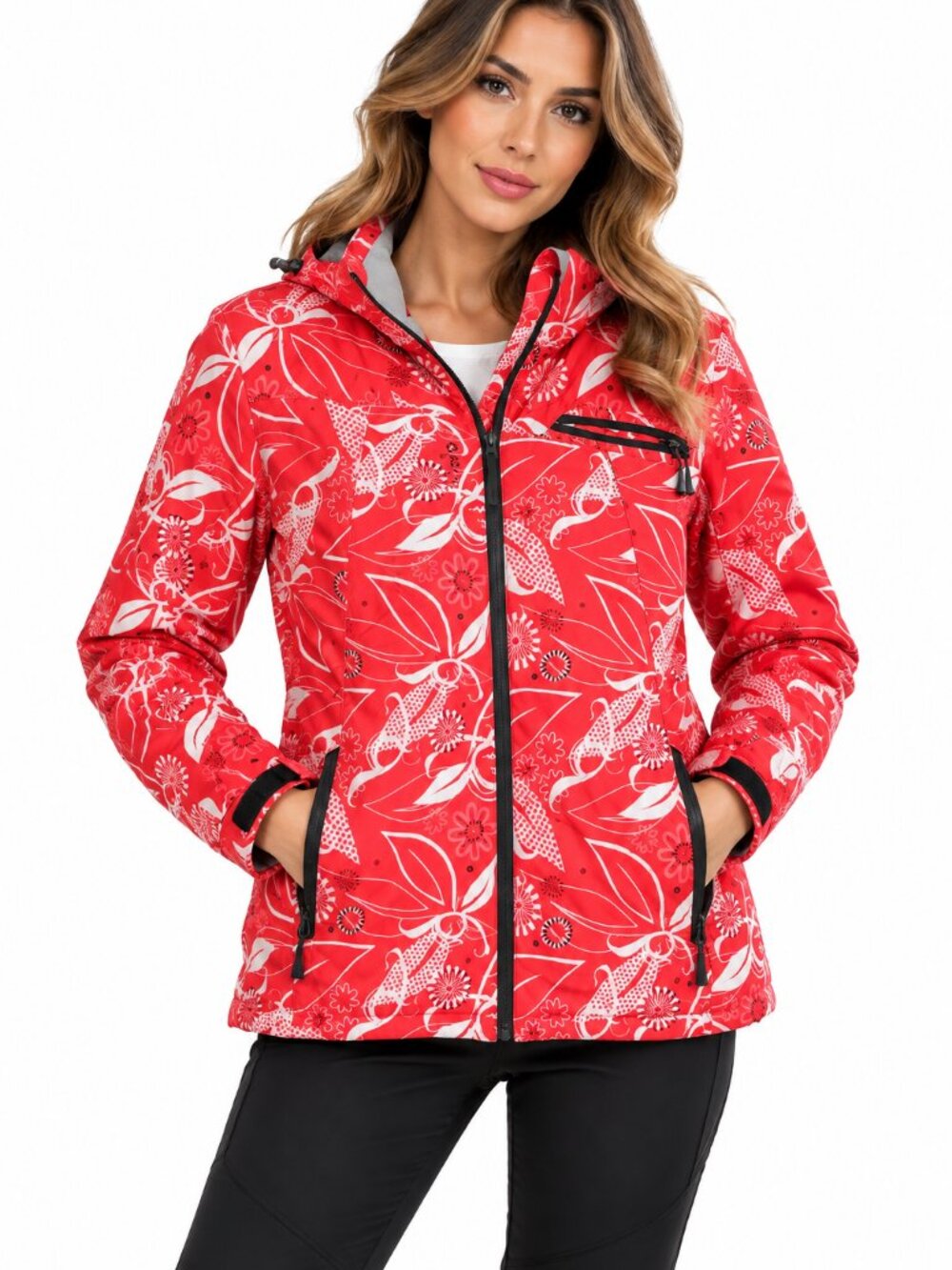 Etirel Women’s Red Floral Hooded Winter Jacket Size 16